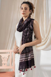 Black - Ajrakh Hand Block Printed - Handloom Cotton Stole